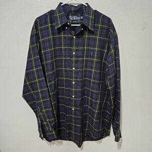Polo Ralph Lauren Button Down Men Lrg Plaid 100% Cotton Blake Long Sleeve B17